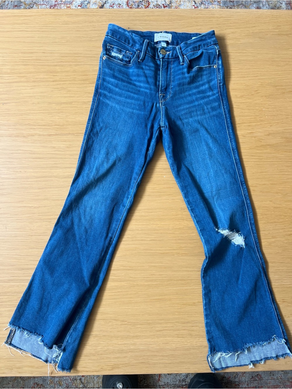 FRAME Le Crop Mini Boot Distressed Raw Hem Jeans Medium Wash 26